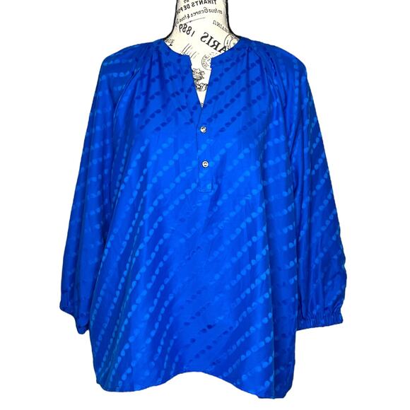 Karl Lagerfeld Paris MEDIUM Sunglass Jacquard Blouse - Stitch Fix Split Neck Top - Picture 1 of 16